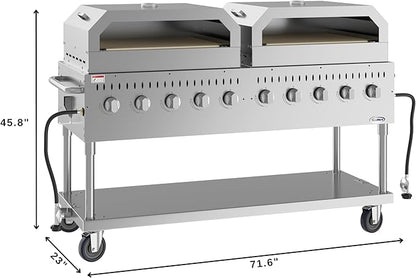 72 in. Commercial Outdoor Propane Gas Grill with Two 36 in. Pizza Ovens in Stainless-Steel, ETL Listed (CGKIT7-P36P36)