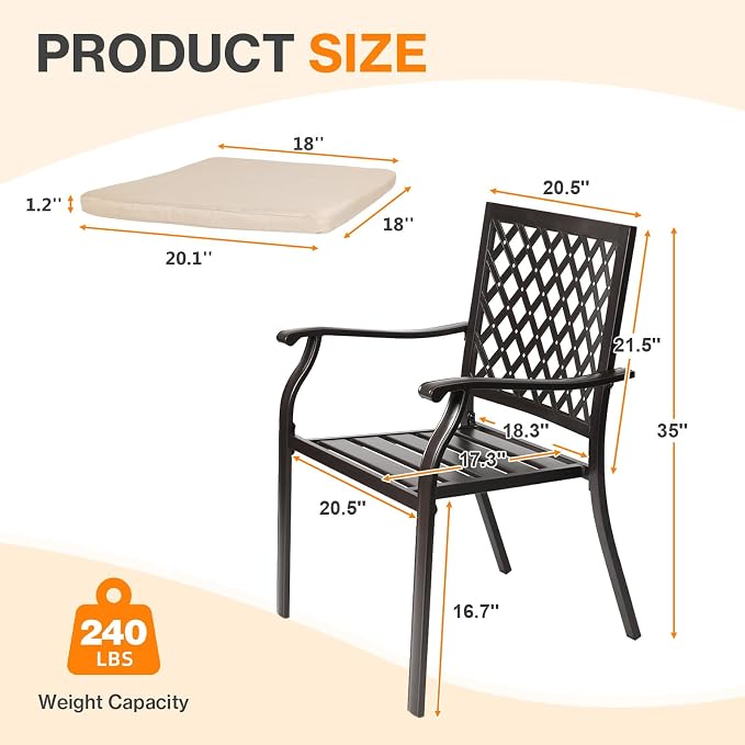 Patio Stackable Dining Chairs Set of 6, Outdoor Metal High Back Chairs Set - Image 3