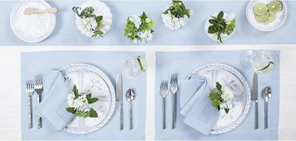 Solino Home Linen Sky Blue Table Runner 156 Inches Long - 100% Pure Linen Extra Long Table Runner 14 x 156 Inch for Spring, Easter - Classic Hemstitch