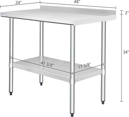 HARDURA Stainless Steel Table with Backsplash Metel Prep Table Commercial Kitchen Workbench 24x48 Inches NSF