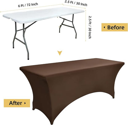 2-Pack 6ft Spandex Table Covers for Rectangle Standard Folding Tables - Wrinkle Resistant Stretch Tablecloths - Ultimate Fitted Table Protector for Parties, Trade Shows, Banquet