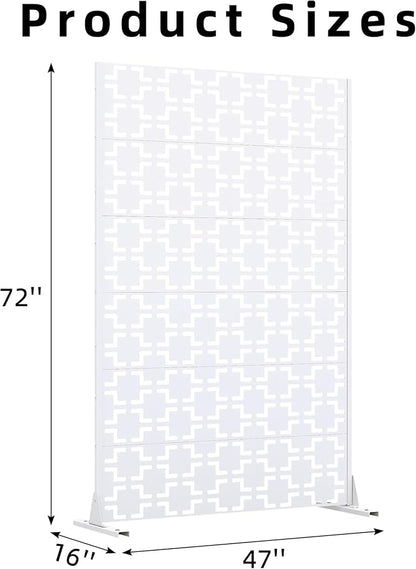 Casaphoria Metal Privacy Screen Outdoor, 72" H x 47" W Freestanding Decorative Privacy Screen for Patio Deck Balcony Garden with Stable Base, White Brick