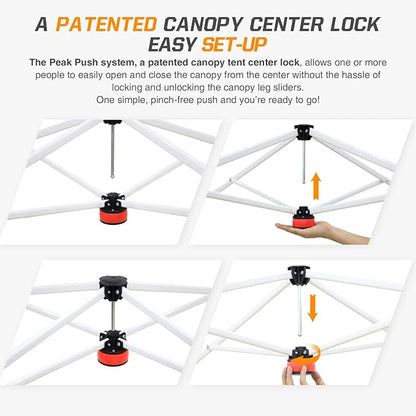 EAGLE PEAK Pop Up Canopy Tent with Wheeled Carry Bag, 8 Stakes, 4 Ropes, 4 Weight Bags, Easy Set Up Tent Canopy, 10x10 ft, 100sqft of Shade, Sunset Stripe