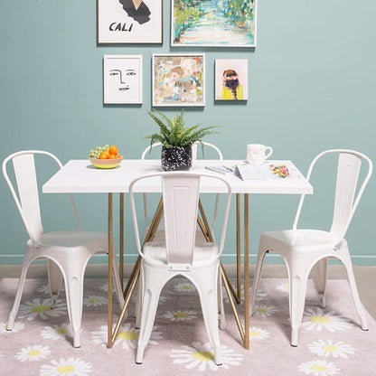 FDW | Set of 4 Metal Dining Chairs | Cream | Stackable Tolix Side Chairs - Image 7
