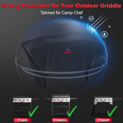 Comnova Griddle Cover for Camp Chef FTG600 - Premium 600D Outdoor Flat Top Grill Cover Heavy Duty & Waterproof for Camp Chef 4 Burner Griddle FTG600, FTG600P, and FTG600GL - 63.5 x 22 x 36 Inch