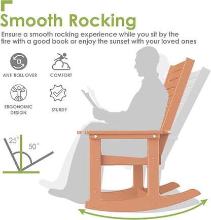 GREENVINES Outdoor Rocking Chairs Set, 2 Rockers w/ 1 Side Table, Teak | - Image 5