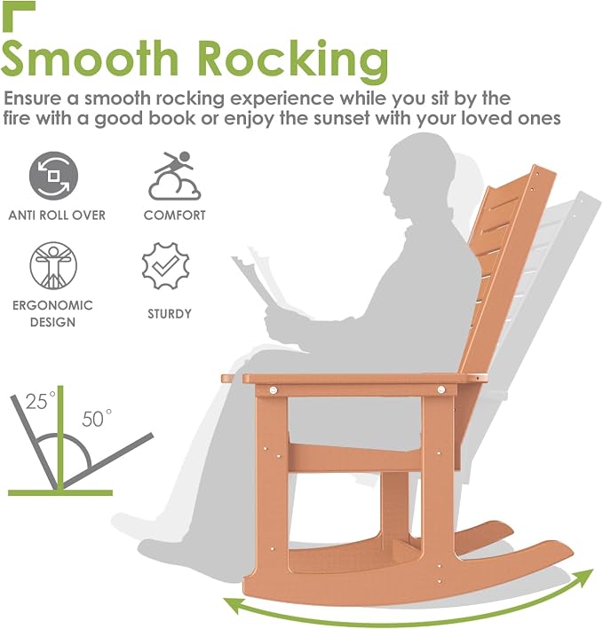 GREENVINES Oversized Outdoor Rocking Chairs Set of 2, HDPE Rocker, Teak | 21.7" - Image 4