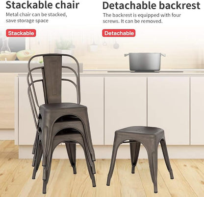 FDW | Metal Dining Chairs | Set of 4, Bronze | 330lbs Load | Stackable Tolix - Image 7
