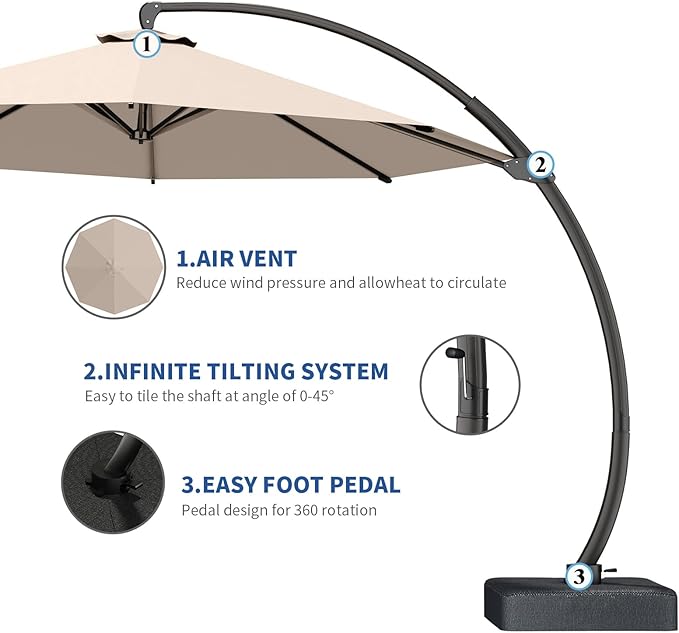 7 Piece Patio Dining Set with 11ft Patio Umbrella (Beige), 7 Navy Outdoor HDPE Dining Set with 6 Chairs + 1 Large Table with 2" Umbrella Hole, for Market, Pool, Garden, Backyard, Deck