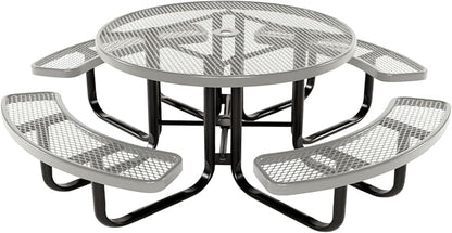 COATEDOUTDOORFURNITURE Heavy-Duty Portable Outdoor Kids Table with Umbrella Hole, Expanded Metal Kids Picnic Table, Commercial-Grade, Made in America (46 in, Round, Childrens, Gray)