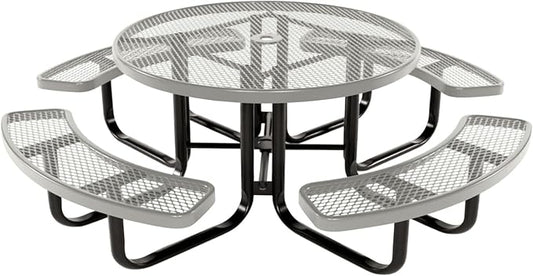 COATEDOUTDOORFURNITURE Heavy-Duty Portable Outdoor Kids Table with Umbrella Hole, Expanded Metal Kids Picnic Table, Commercial-Grade, Made in America (46 in, Round, Childrens, Textured Grey)