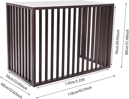 Air Conditioner Fence with Top Cover, 4 Panels 43.3 "L x 23.6 "W x 31.5 "H Privacy Fence Panels for Outside, Freestanding Metal Trash Can Hider Outdoor, No-Dig Air Conditioner Sun Blocker Kit (Brown)