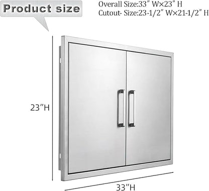 Outdoor Kitchen Door, 33" W23 H Kitchen Access Doors, Stainless Steel BBQ Double Door, Available for Outdoor Kitchen Island