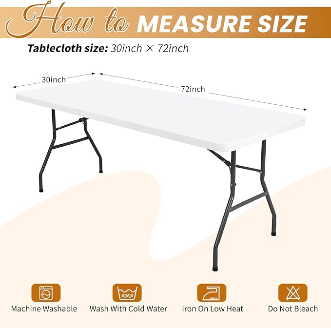 10 Pack Stretch Fabric Table Top Cap Cover, fits 6Ft Tables, Spandex Table Covers Washable Elastic Universal Rectangle Tablecloth Protector for Indoor Outdoor Party Picnic Wedding, White,30" W x 72" L