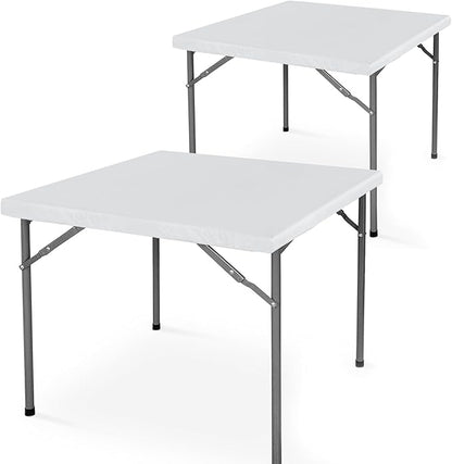 LUSHVIDA 2 Packs Vinyl Card Tablecloth with Flannel Backing 36x36 inch - Waterproof Plastic Picnic Table Cover for Square Folding Table Cloth with Elastic Corners, White