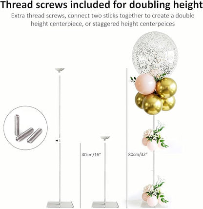 Reusable Acrylic Balloon Stand Kit – Heavy Duty Tabletop Display with Sticks and Base, Ballon Stands for Centerpieces, Centerpiece Table Decorations for Parties (12 Pack 16 inch)