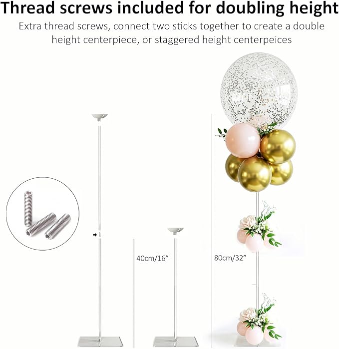 lightsfever Reusable Acrylic Balloon Stand Kit – Heavy Duty Tabletop Display with Sticks and Base, Ballon Stands for Centerpieces, Centerpiece Table Decorations for Parties (6 Pack 16 inch)