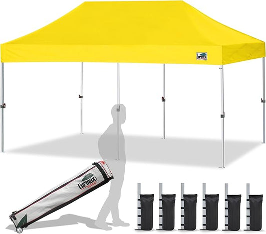Eurmax USA 10'x20' Pop Up Canopy Tent Commercial Instant Canopies with Heavy Duty Roller Bag,Bonus 6 Sand Weights Bags (Yellow)