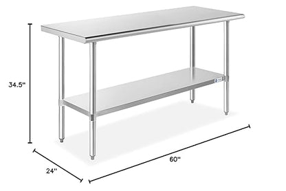 GRIDMANN Stainless Steel Work Table 60 x 24 Inches, NSF Commercial Kitchen Prep Table with Under Shelf for Restaurant and Home