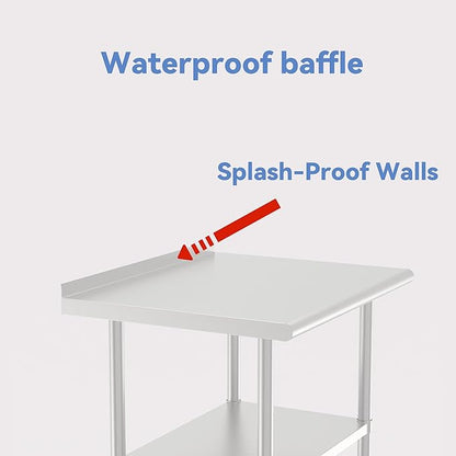 Stainless Steel Table (Backboard Table+Adjustable Legs, 24 x 48 Inch)