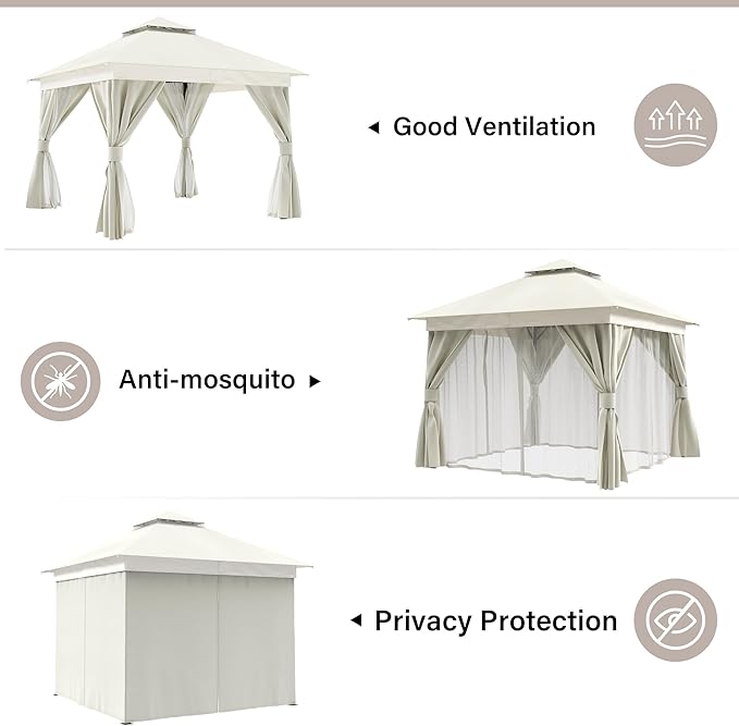 10'x10' Outdoor Gazebo, Heavy Duty Metal Frame Patio Canopy - Image 5