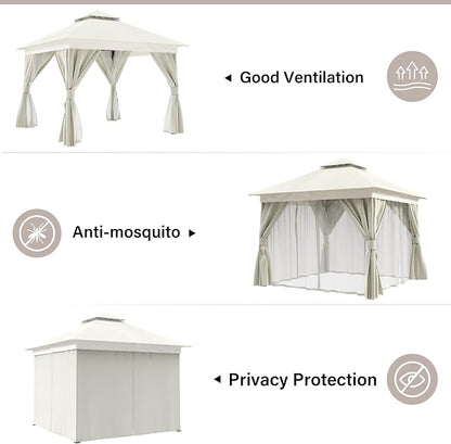 10'x10' Outdoor Gazebo with 50FT String Lights, Metal Heavy Duty Patio Canopy - Image 3