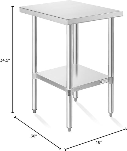 KUTLER Stainless Steel Table 30 x 18 Inches, NSF Heavy Duty Commercial Kitchen Prep and Work Table with Undershelf for Restaurant, Hotel, Home