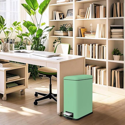 Bathroom Trash Can, 1.3 Gallon Small Trash Can with lid, Stainless Steel Garbage Can Soft Close Lid, Removable Liner Bucket, Step Pedal Waste Bin for Bathroom, Office, RV, Bedroom, Green