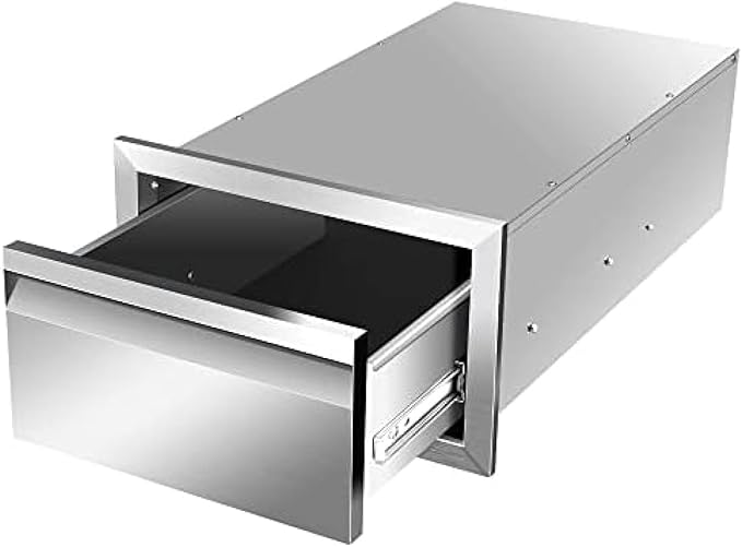 Pull Out Trash Drawer, Lower Sliding Rails Stainless Steel Roll Out Trash Bin Pull Out Tray With Handle For Outdoor Kitchen BBQ Island Grill Station,Single Drawer