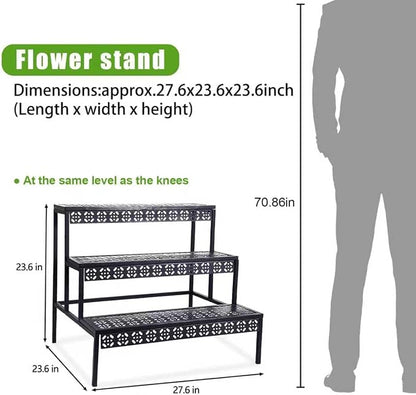 3-Tier Rectangular Metal Plant Stand, Ladder Flower Pot Rack | 3-tier stair - Image 4