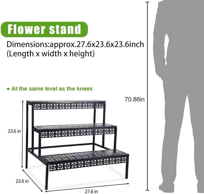 aboxoo 3-Tier Stair Style Metal Plant Stand, Large Indoor Outdoor Shelf | Holds - Image 2