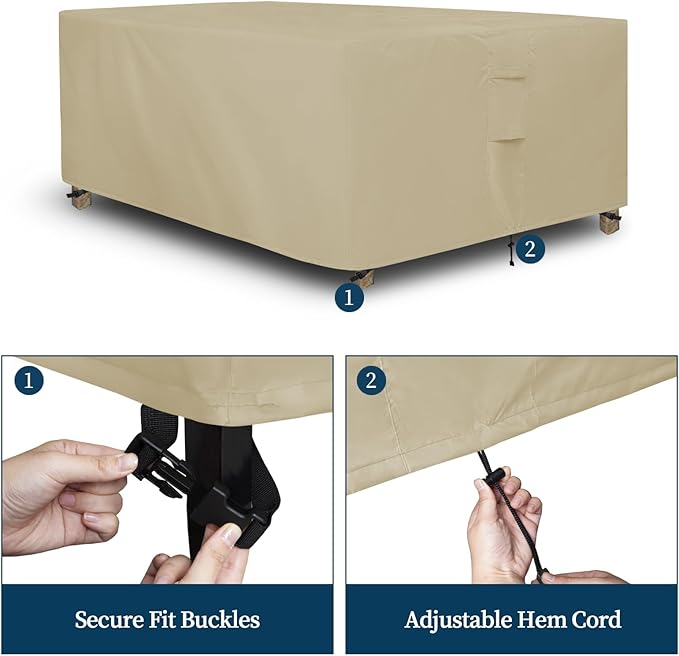 Easy-Going Rectangle Patio Furniture Cover Waterproof Outdoor Dining Table and Chair Cover Anti-UV Outside Sectional Sofa Set Covers (130"L x 84"W x 28"H, Camel)