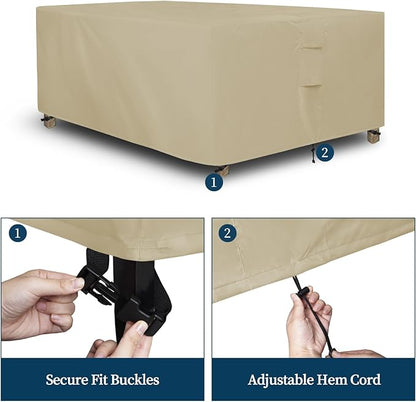 Easy-Going Rectangle Patio Furniture Cover Waterproof Outdoor Dining Table and Chair Cover Anti-UV Outside Sectional Sofa Set Covers (124"L x 71"W x 28"H, Camel)