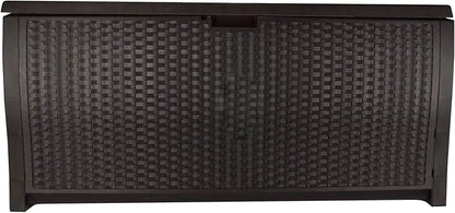 Suncast 99 Gallon Plastic Wicker Deck Box Container Storage - Image 7