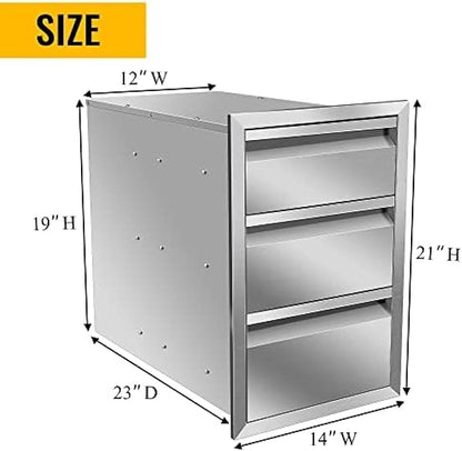 Outdoor Kitchen Drawers, Flush Mount Triple Access BBQ Drawers With Stainless Steel Handle, BBQ Island For BBQ Island Patio Grill Station,Three Drawers