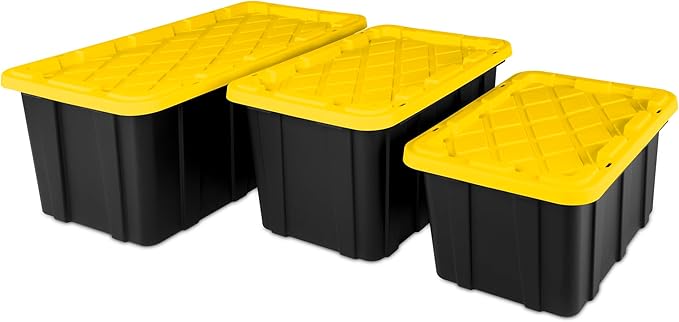 Sterilite 18-Pack Industrial Tote, Plastic Storage Container Bins with Lids, 27 Gallon - Heavy-Duty Organizing Containers for Closet, Bathroom, and Office
