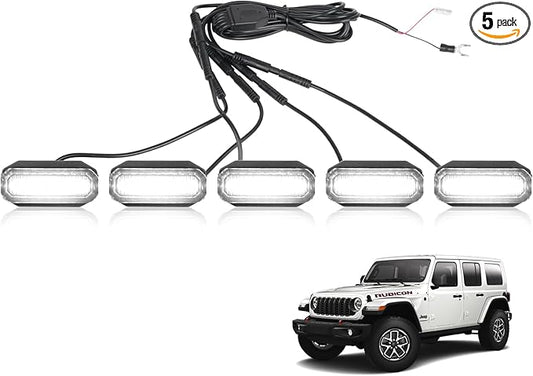MAIKER White LED Grille Lights Compatible with 2024-2025 Jeep Wrangler JL JLU & Gladiator JT Original Factory Grille, 5PCS Front Grille Lights
