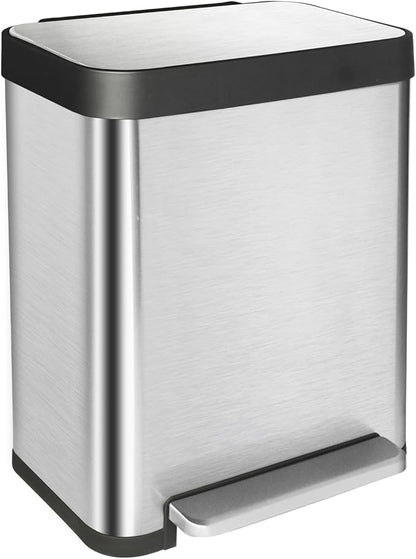 10 Gallon Ktichen Trash Can with Lid, Stainless Steel Trash Can with Removable Inner Bucket, Soft Close Lid, Step-On Pedal Bin for Kitchen, Office, Bathroom