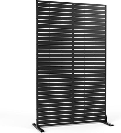 Metal Privacy Screen Outdoor 72" H×44" W,Freestanding Decorative Privacy Screen for Balcony Yard&Garden,Privacy Fence Black&Louvered(5 Panels)