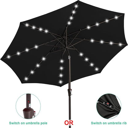 JEAREY 9' Patio Umbrella with Solar Lights, LED Umbrella, Jet Black | Outdoor - Image 2