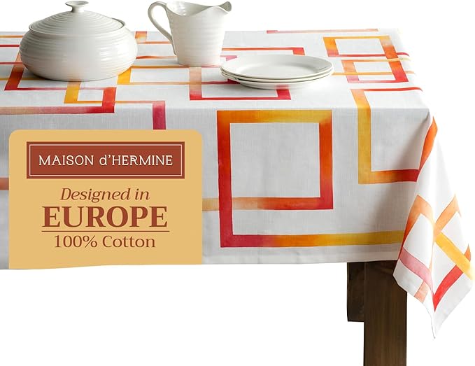 Maison d' Hermine Table Cloth Rectangle Table 100% Cotton 60 x 90 Inches Tablecloth Reusable Decorative for Dining Room, Farmhouse, Home, Party, Festive & Wedding Spring Summer - Summer Maze