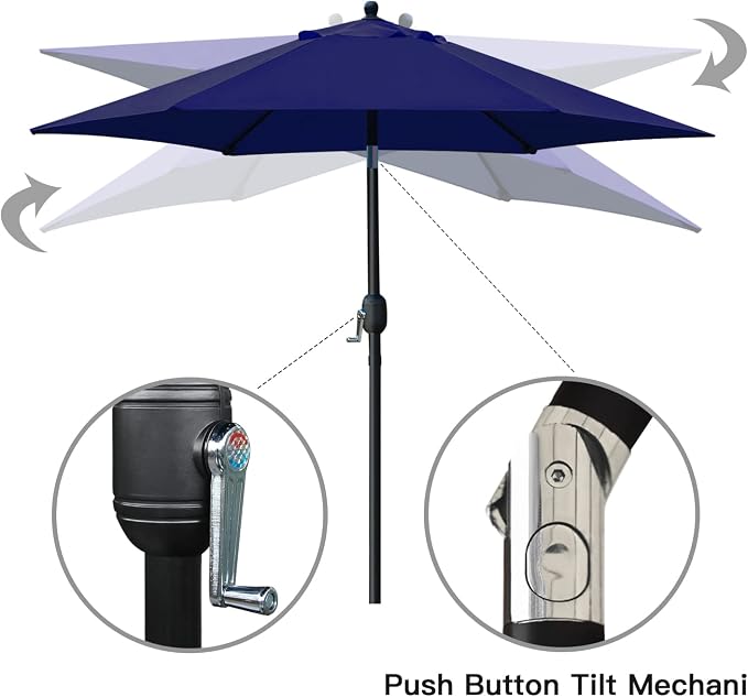 Sunnyglade 7.5' Patio Umbrella Outdoor Table Umbrella Tilt Crank Navy Blue | - Image 2