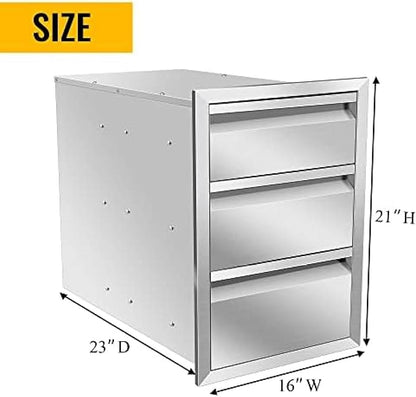 Outdoor Kitchen Drawers, Box Frame Style Flush Mount BBQ Drawer w/Stainless Steel Handle, BBQ Island Drawers For Patio Grill Station,Three Drawers