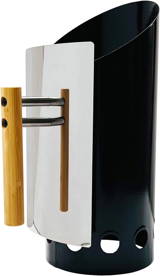 Charcoal Chimney Starter with Doubel Air Volume BBQ Fan and Insulation Gloves Set,Double Enameled Chimney Starter for Charcoal Grill with Wood Handle Insulation and Easy Grip