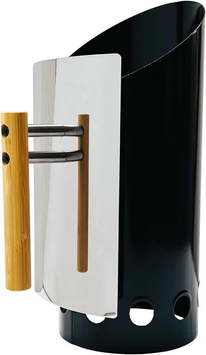 Charcoal Chimney Starter with Doubel Air Volume BBQ Fan and Insulation Gloves Set,Double Enameled Chimney Starter for Charcoal Grill with Wood Handle Insulation and Easy Grip