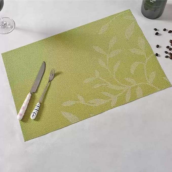 Leaf Placemats Set of 4, Non-Slip Heat-Resistant 18" x 12" Vinyl Washable Placemats for Kitchen Indoor Outdoor Party Birthdays Weddings Decoration (Green)