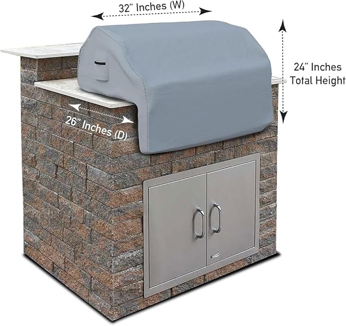 Covers & all Built-in Outdoor Grill Cover, Durable Heavy Duty 18 Oz Waterproof Cover Tuff Material with Air Pocket & Elastic for Snug Fit (32" W x 26" D x 24" H inches, Gray)