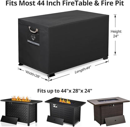 QH.HOME Fire Pit Cover Rectangular Super Waterproof 44" L x 28" W x 24" H, UPF 50+ Outdoor Fire Pit Table Cover 600D Strong Tear Resistant and Fading Resistant for Rectangular Fire Pit - Black