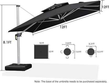 PURPLE LEAF Cantilever Patio Umbrellas 12' x 12' Large Double Top, 3-Yr - Image 8