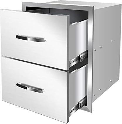 Stainless Steel Outdoor Kitchen Drawers - 3-Drawer BBQ Drawer, Built-in, Flush Mount for Outdoor Kitchens & BBQ Islands, 18Wx23Dx23H-2L
